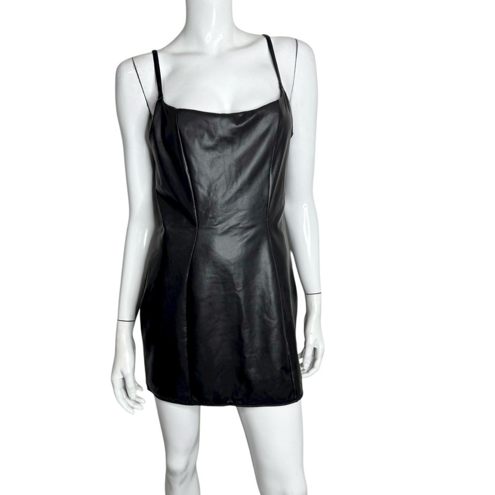 Victoria's Secret NEW Black Spaghetti Strap Faux Leather Mini Slip Dress